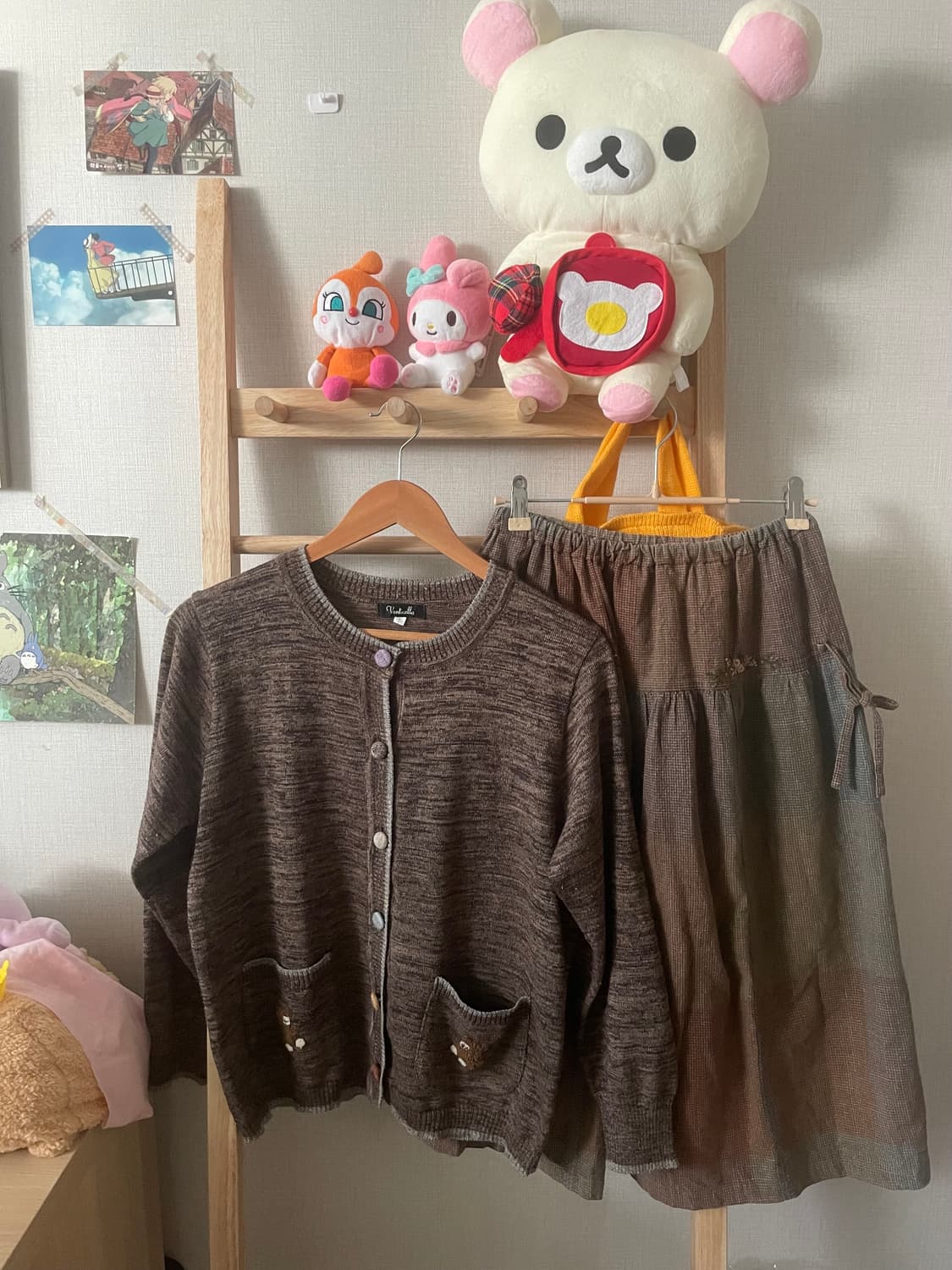 모리걸 빈티지 곰돌이 브라운 가디건 스커트 set🐻🤎 상품이미지1