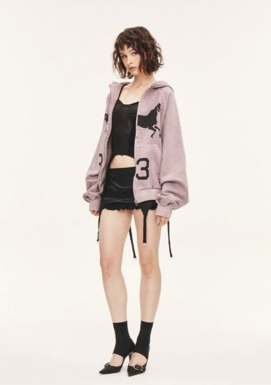 (일괄) 쓰리타임즈 미드나잇 스터드 후드집업 + 가터 스커트 상품이미지1