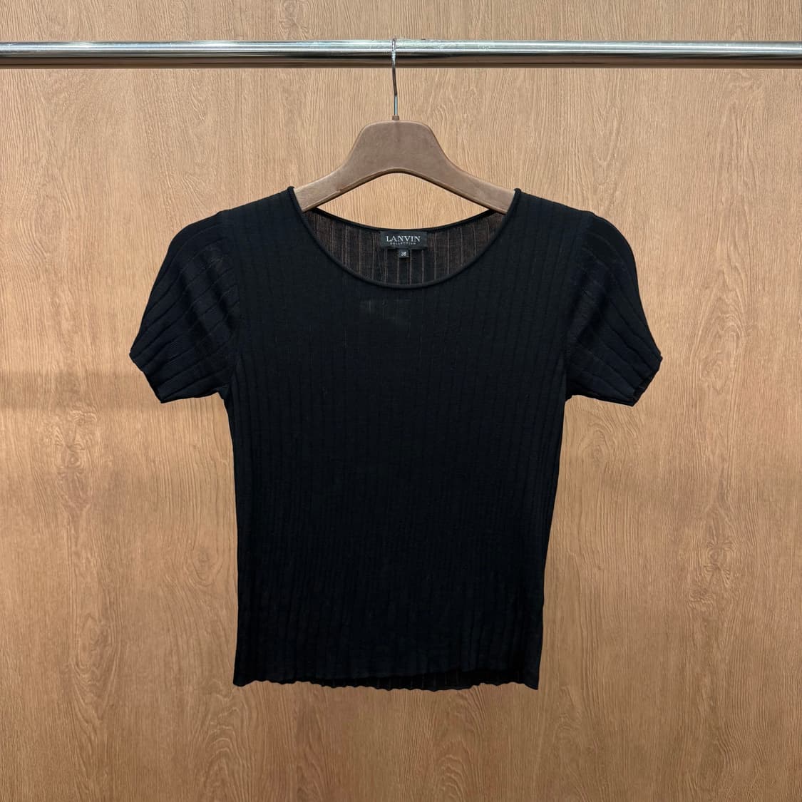 랑방 컬렉션 리브 니트 반팔 티셔츠 시어 미니멀 슬림핏 블랙 상품이미지2