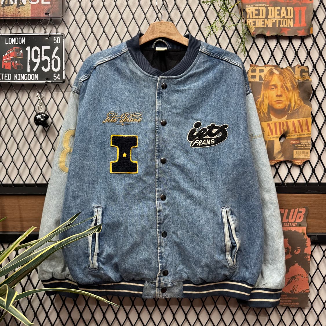 USA VINTAGE 데님 바시티 자켓 전후면 패치 포인트 연청 상품이미지1