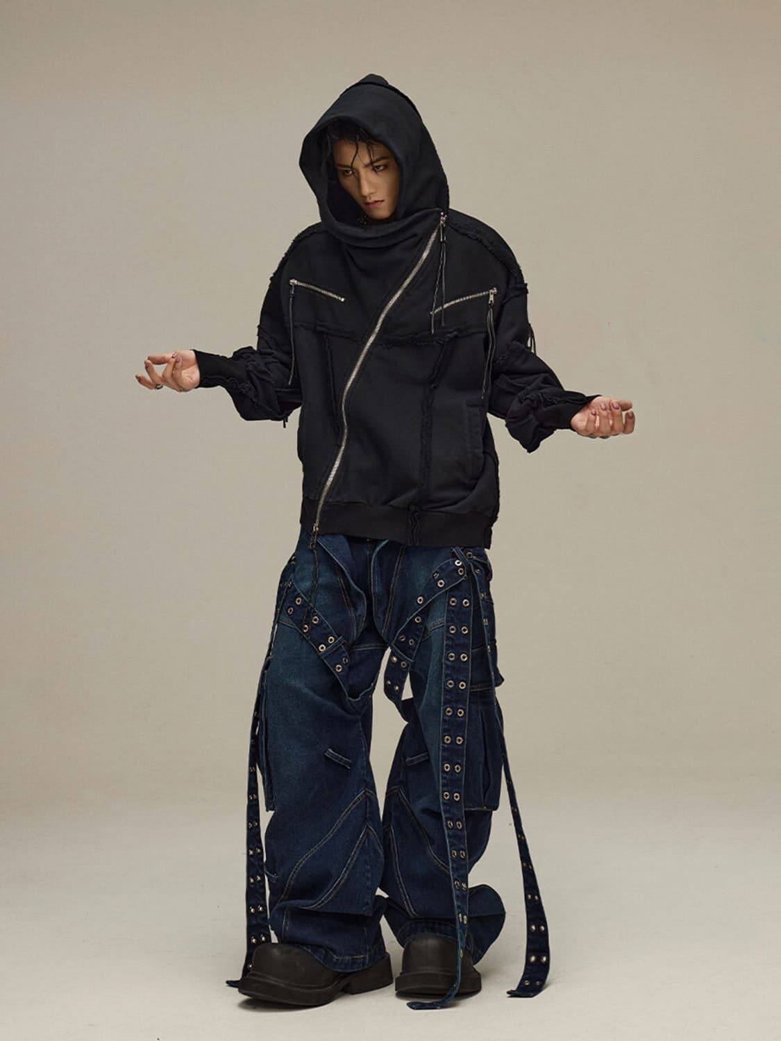 비엑세스 언발 후드집업 splicing oblique placket 상품이미지3