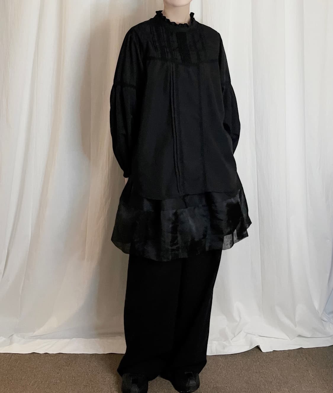 Sheer Hem Midi Skirt - Black 상품이미지3