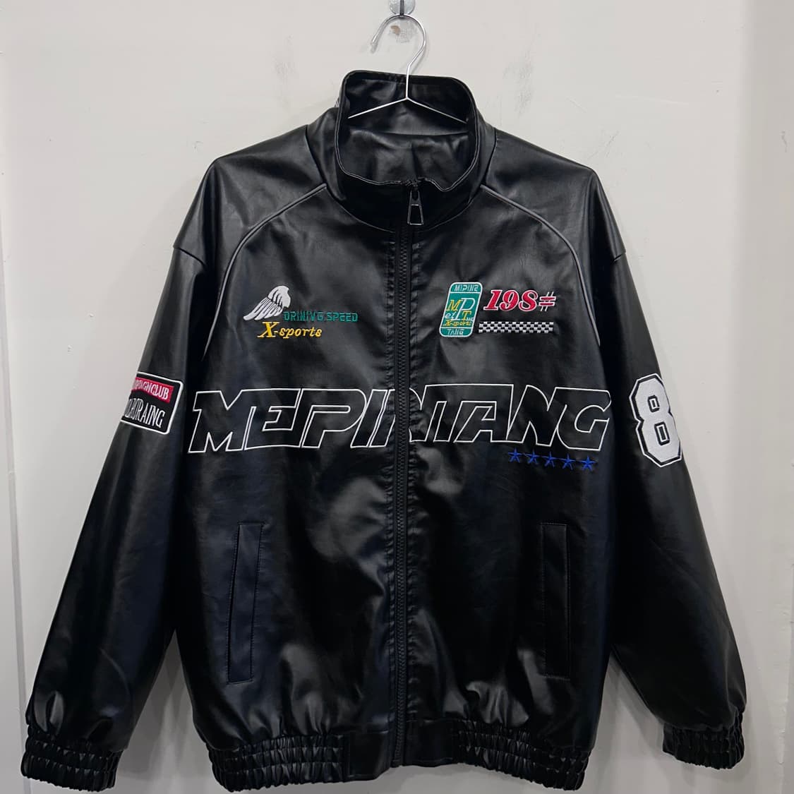 빈티지 레이싱 팀 로고 자수 레더 자켓 상품이미지2