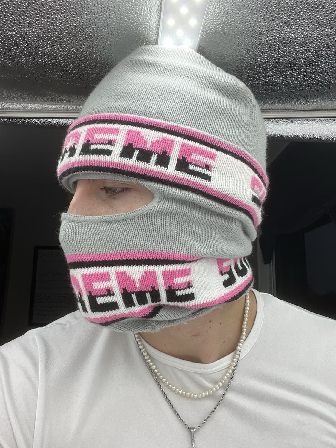 20FW 슈프림 더블 로고 페이스마스크 비니 그레이 핑크 상품이미지2