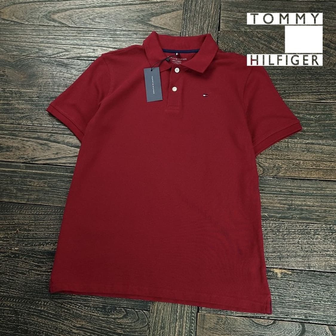 [타미힐피거] (새상품) 로고 자수 카라티 버건디 M20182 상품이미지1