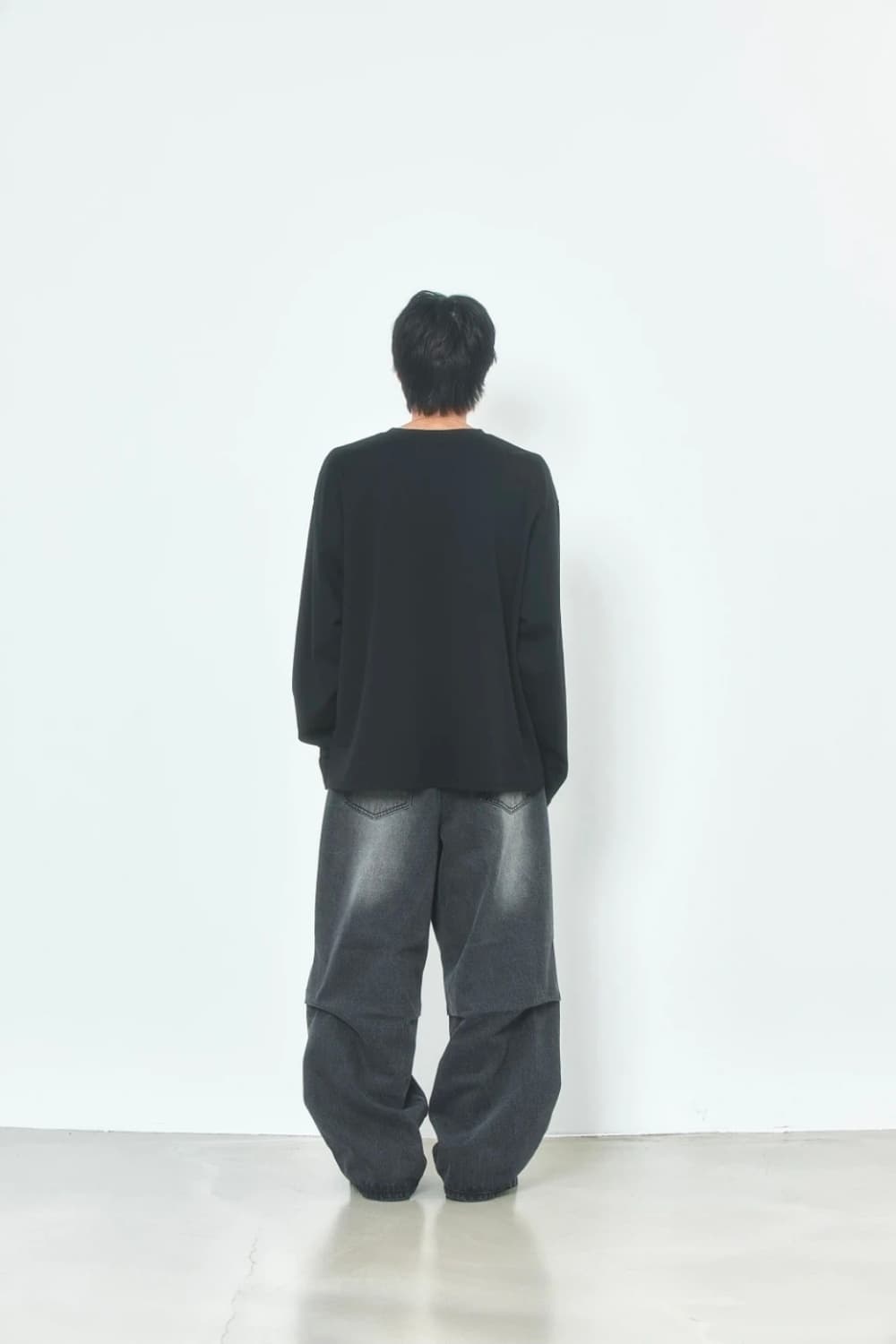llud Wide Front Tuck Denim Pants Black L 상품이미지2