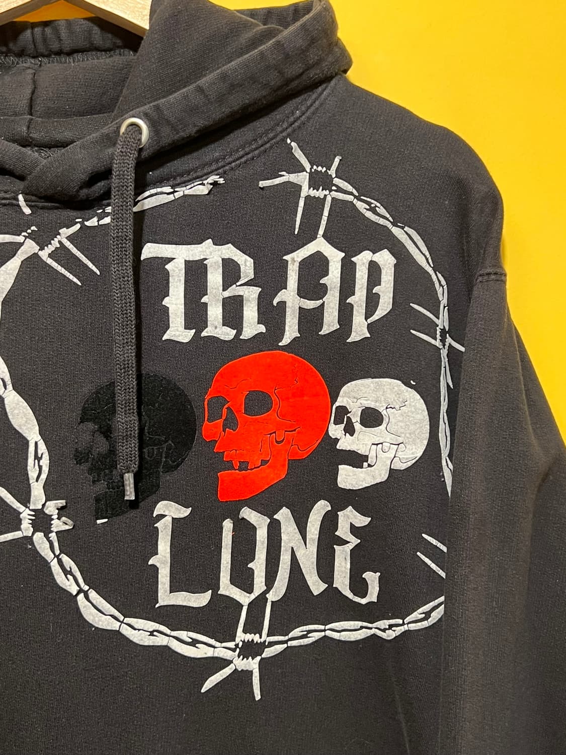 [L] TRAP LONE 미국 빈티지 스컬 후드 티셔츠 블랙 상품이미지2