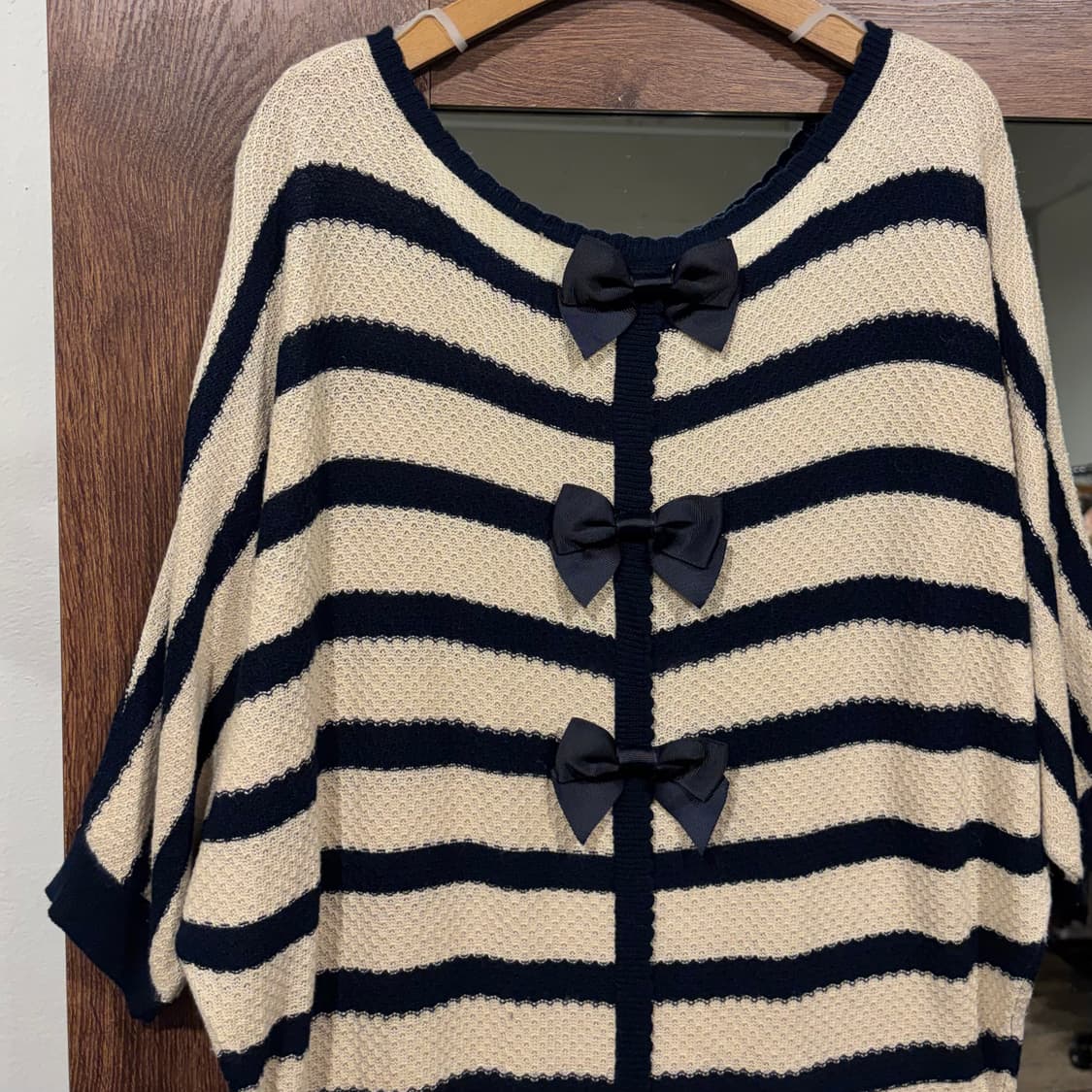 일본 빈티지 리본 포인트 크로셰 가오리핏 니트 탑 갸루 상품이미지9