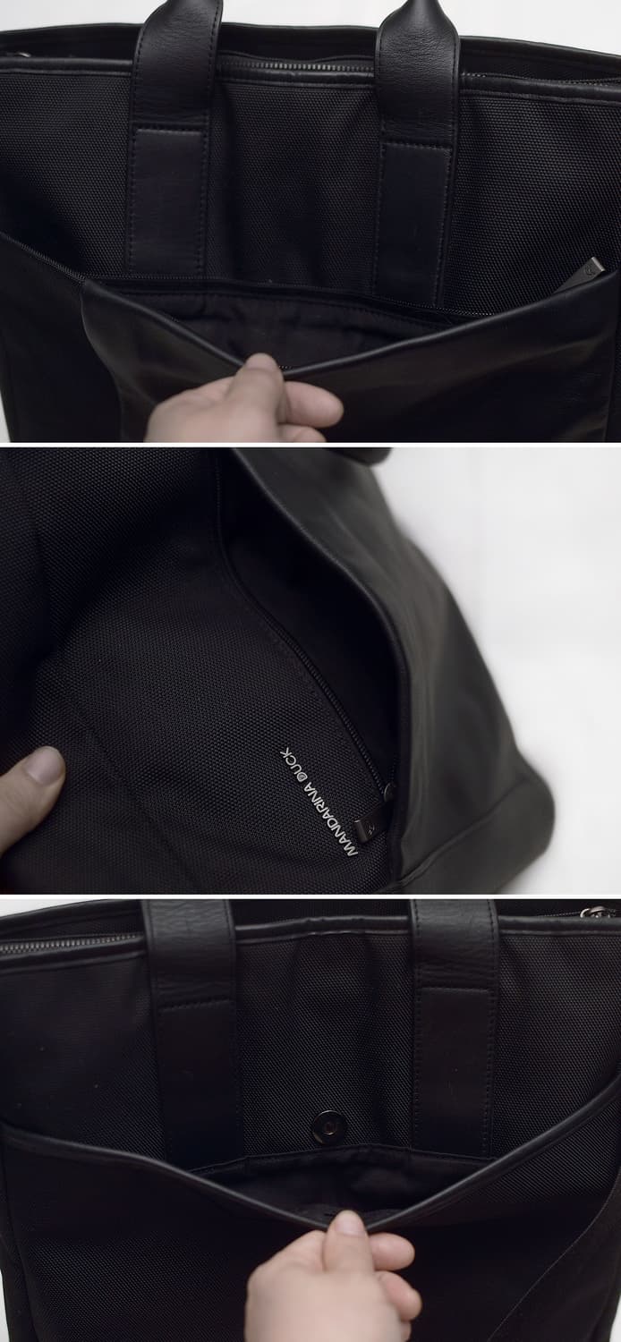 신품급) 만다리나덕 피에트로 블랙 캔버스레더 토트.숄더백 상품이미지7