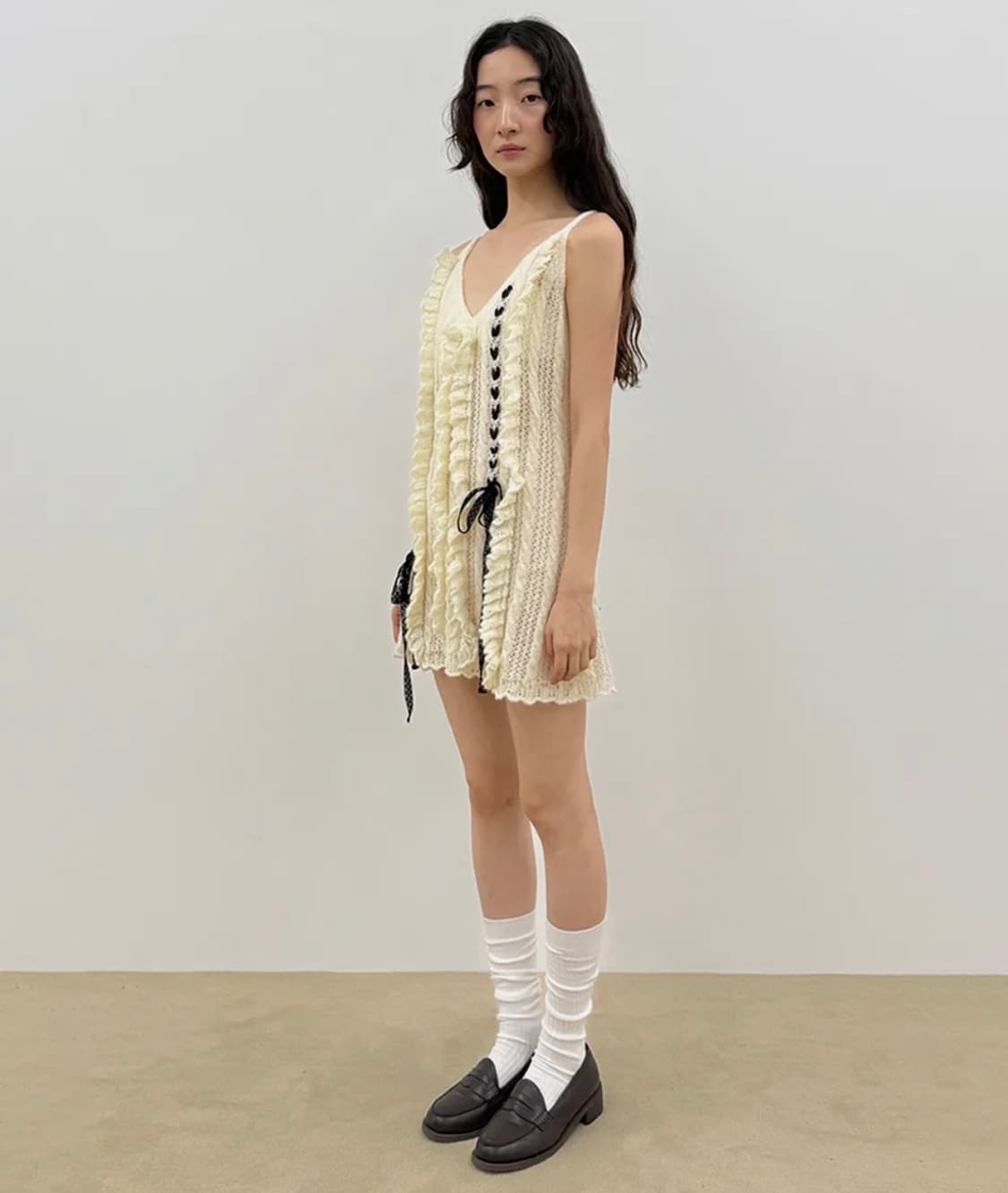 시눈Crochet Ribbon Tie Sleeveless Dress 상품이미지5