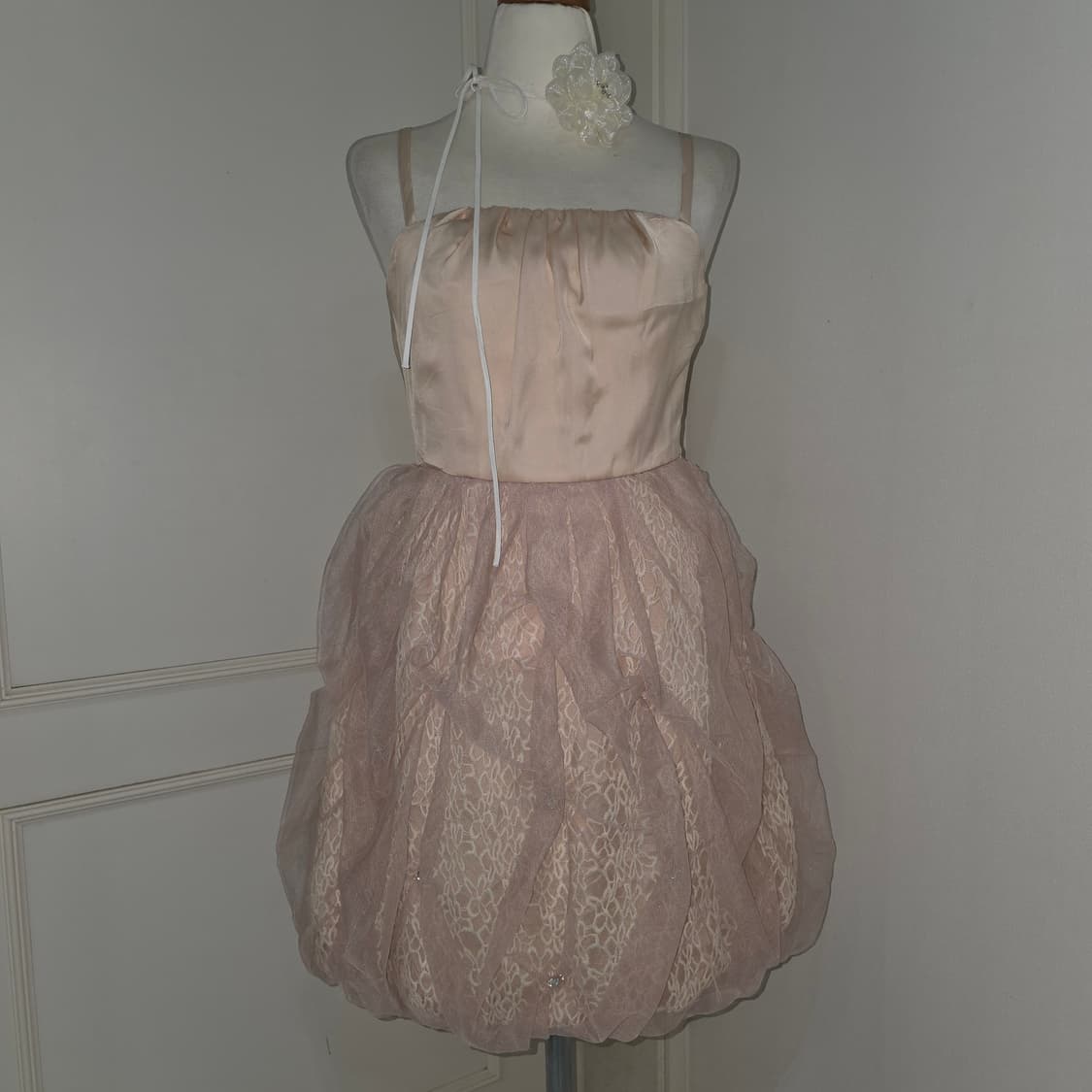 일본빈티지)레이스 라떼히메갸루st 로맨틱 웨딩 샤튤 벌룬 파티미니드레스 상품이미지1