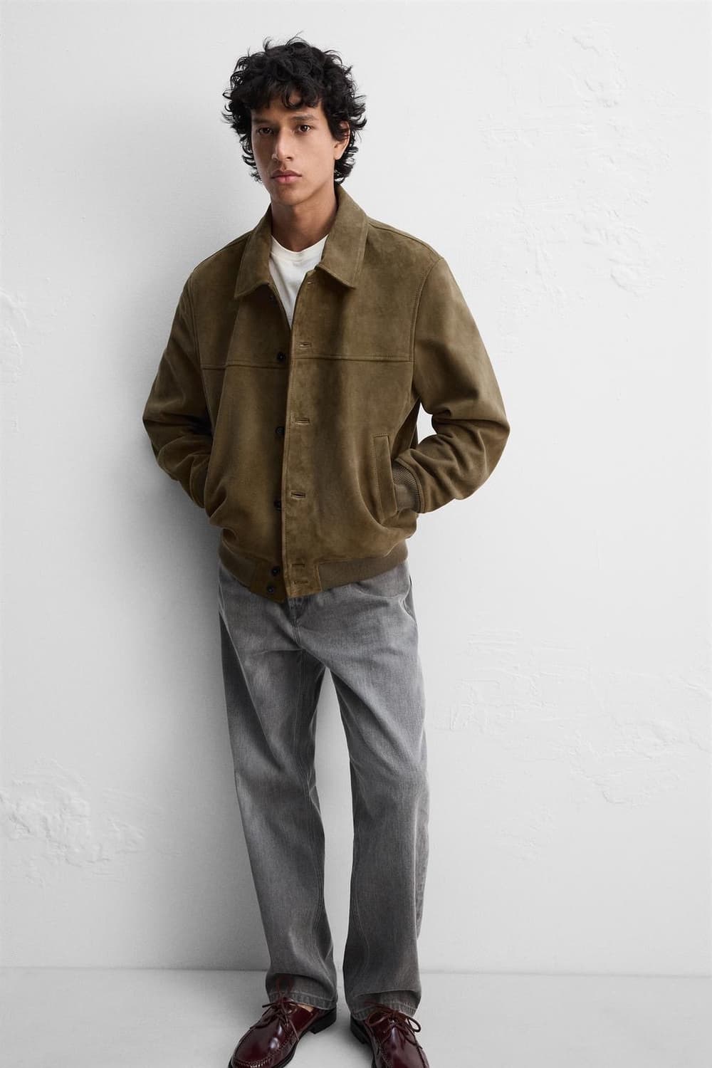 자라 오리진스 Origins 스웨이드 가죽 버튼 점퍼 가죽자켓 L 상품이미지4