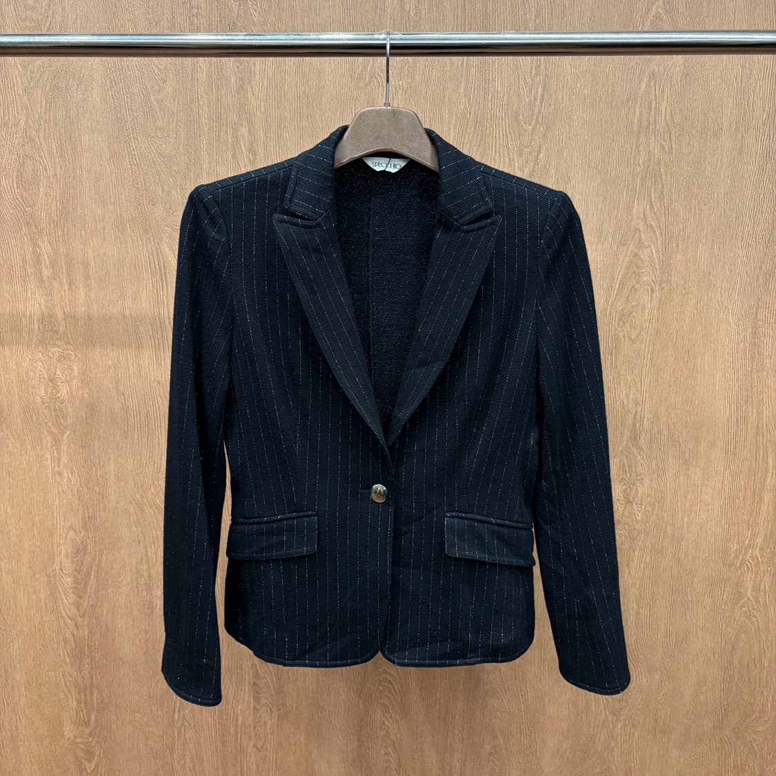 스피치오 울 실버 펄 핀스트라이프 자켓 H라인 롱 스커트 셋업 블랙 상품이미지2