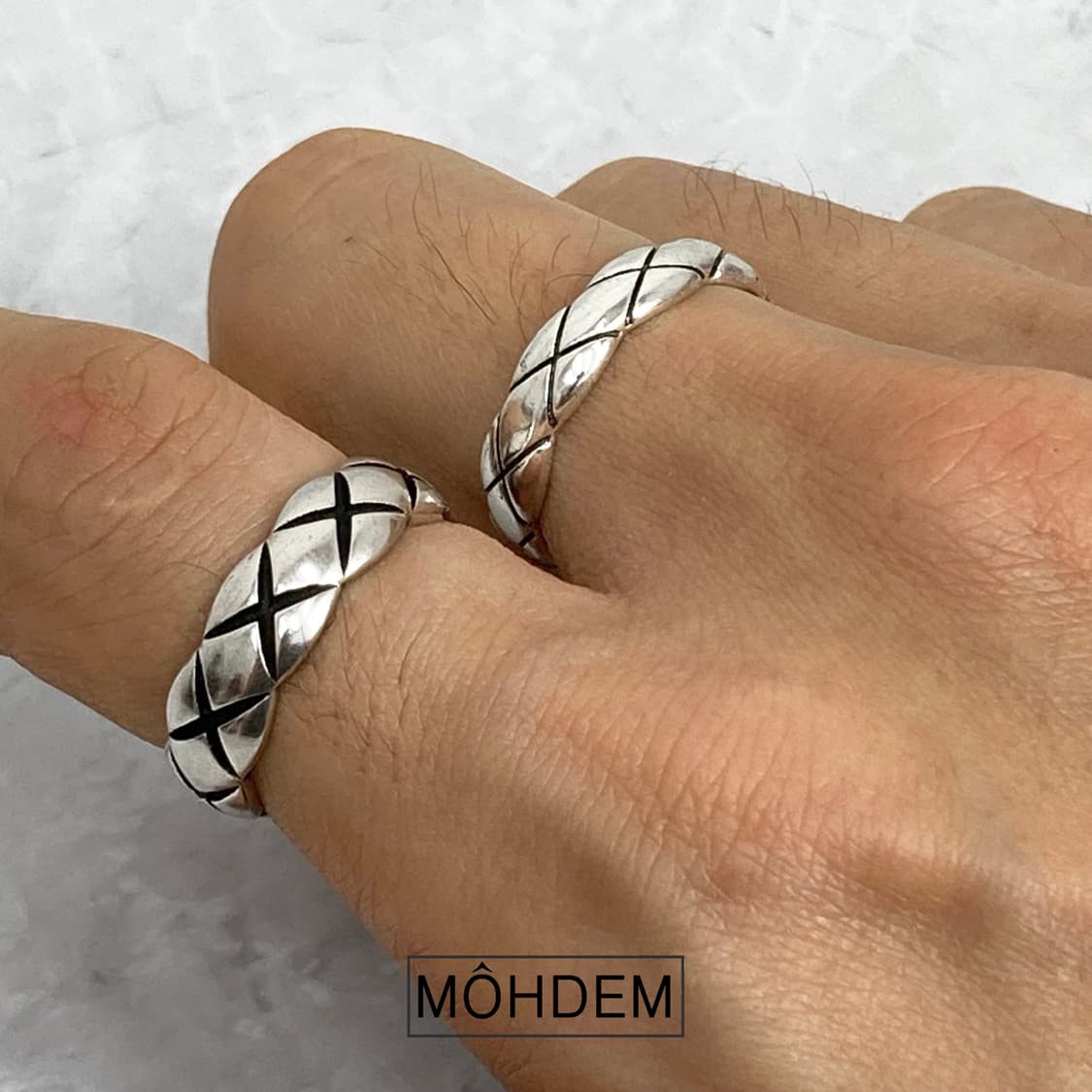 [Unisex] Coco2 엠보 체크 실버 반지 상품이미지2