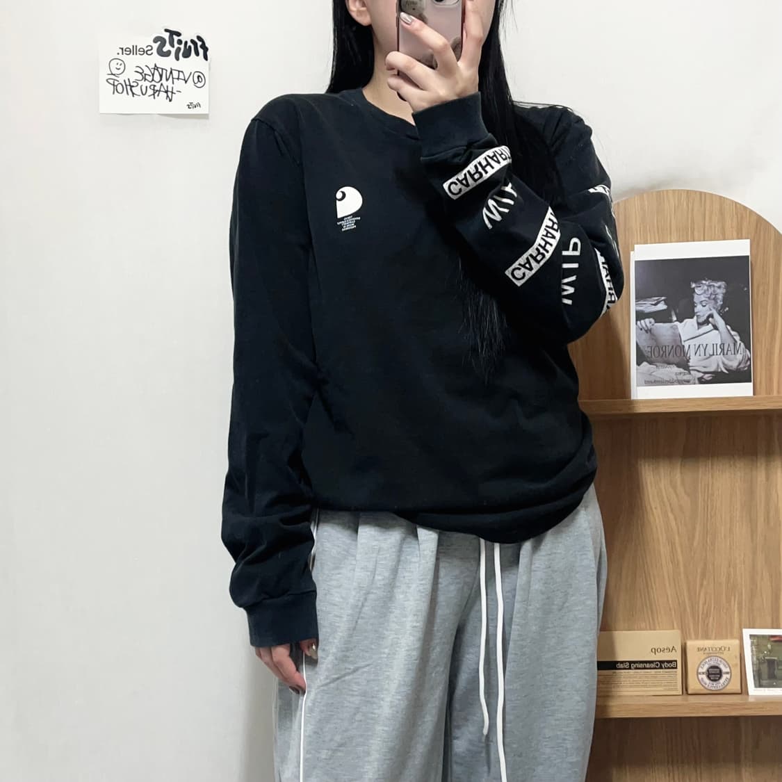 [정품] 칼하트 블랙 뒷빅로고 긴팔티 [ 실확 ] 상품이미지1