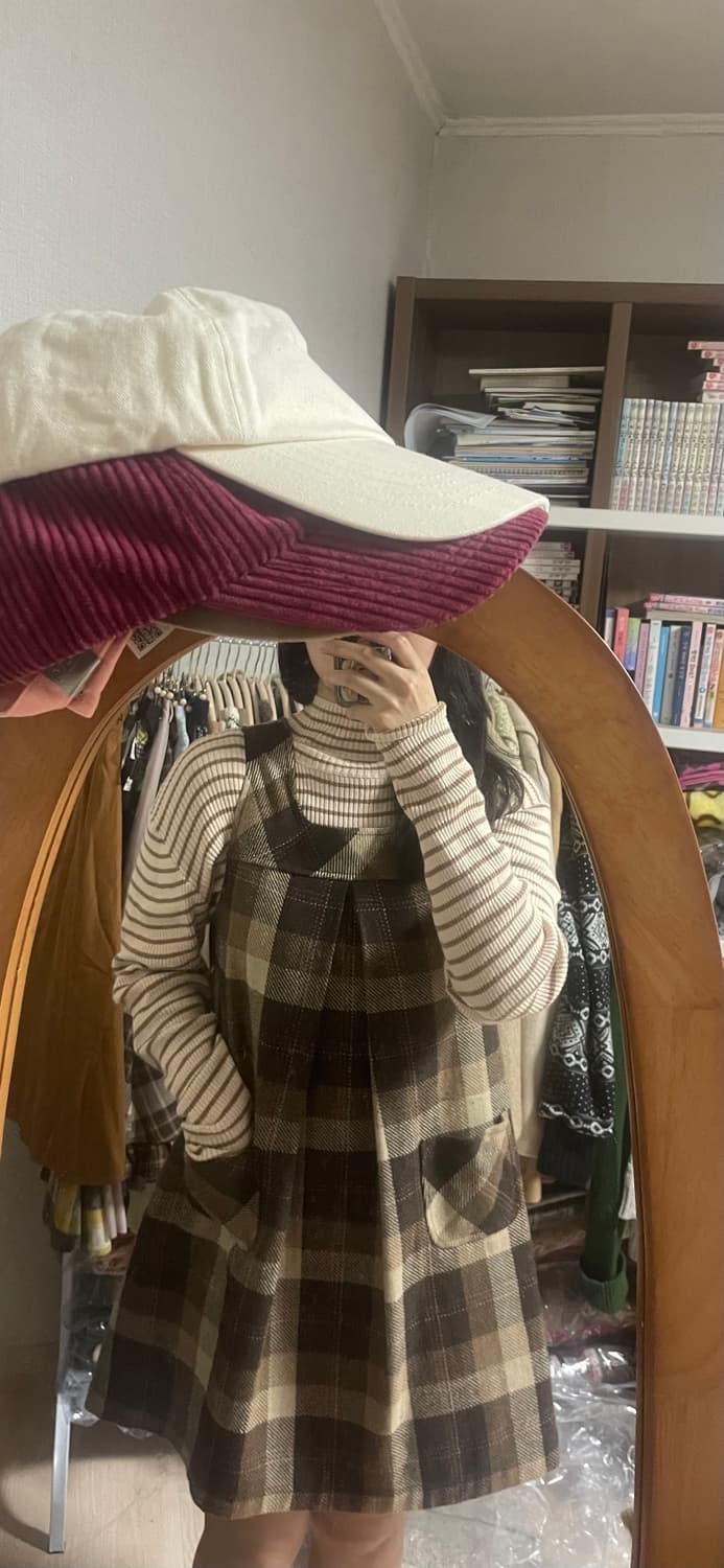 모리걸 빈티지 나나미깔 체크 원피스 set 🤎💛 상품이미지4