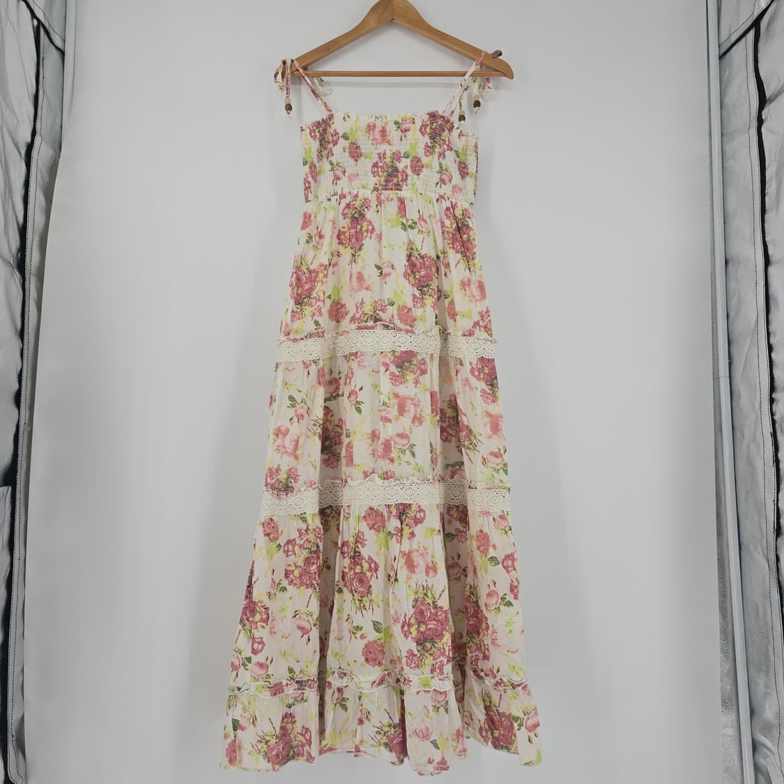 플라워 코튼 롱 원피스 캉캉 레이스 끈나시 상품이미지2