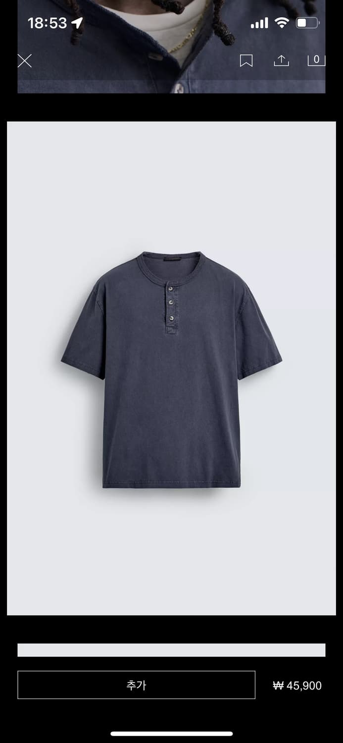 zara 워싱 버튼 라운드넥 티셔츠 상품이미지2