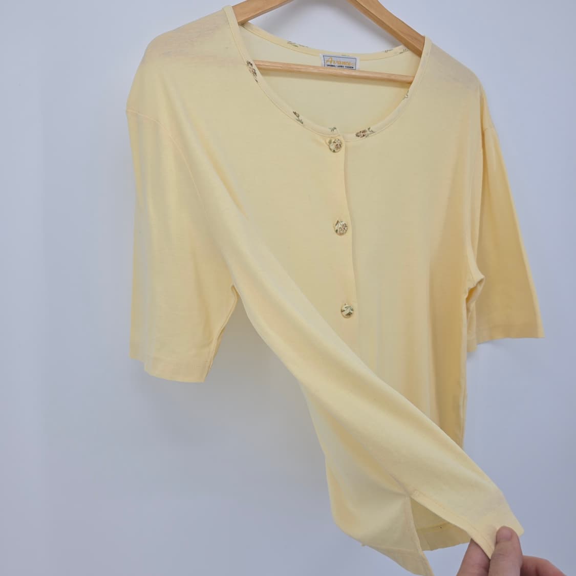 일본 빈티지 Avance 여성 반팔 가디건 옐로우 상품이미지3