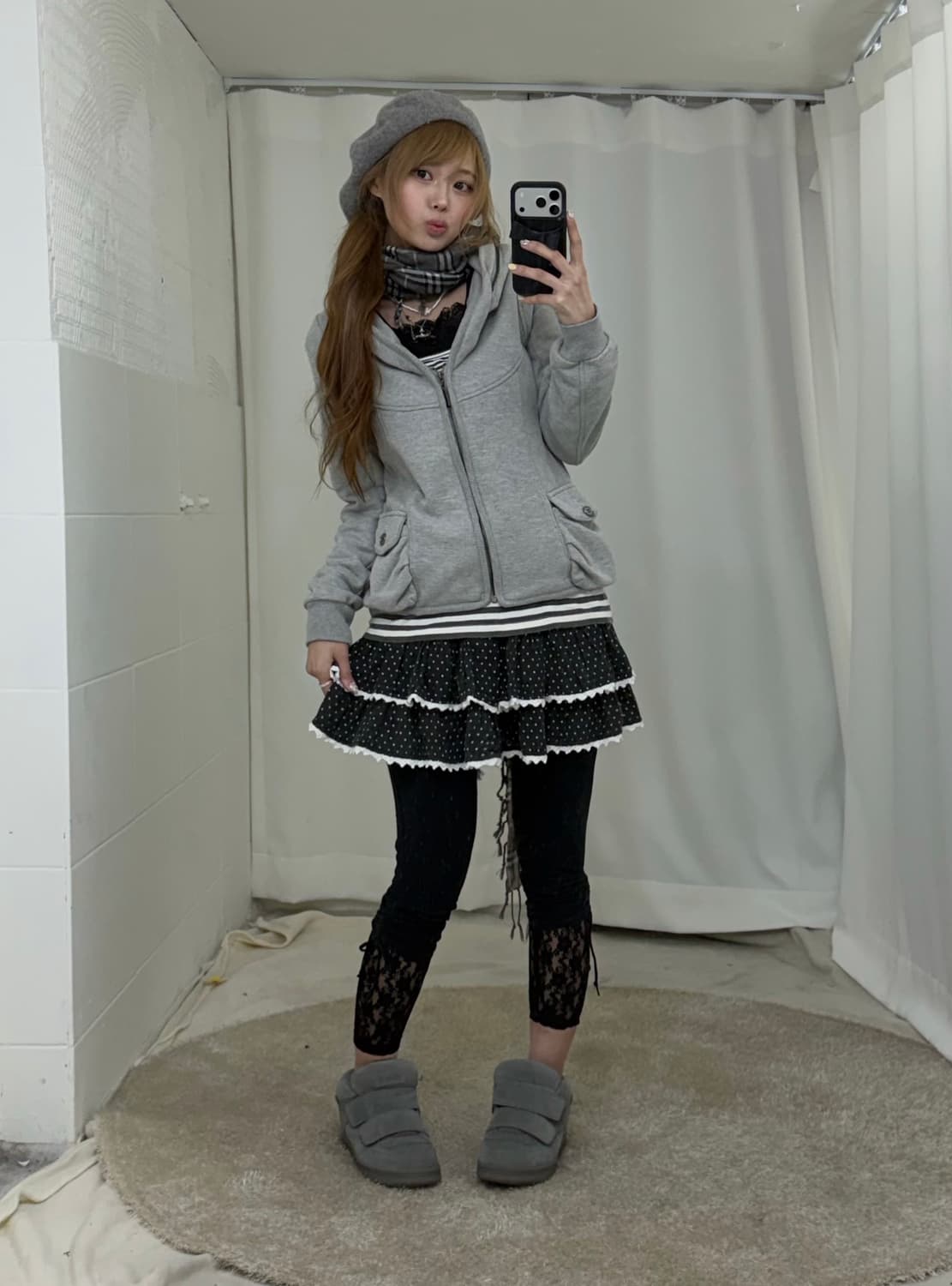 무채색 도트 괴짜 니혼진 7부레깅스 코디세트 상품이미지1