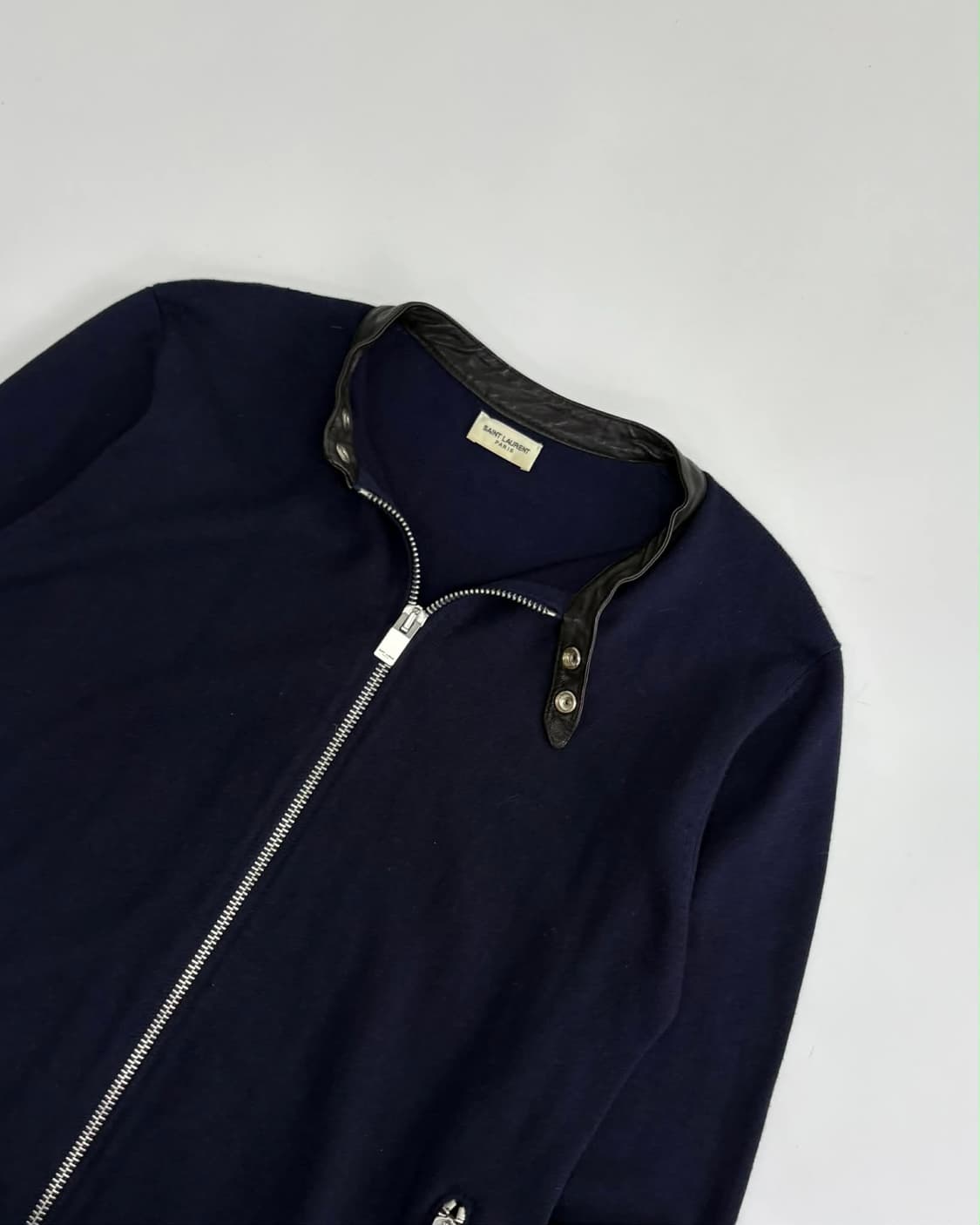 [XL] 생로랑 레더넥 울 니트 집업 자켓 상품이미지5