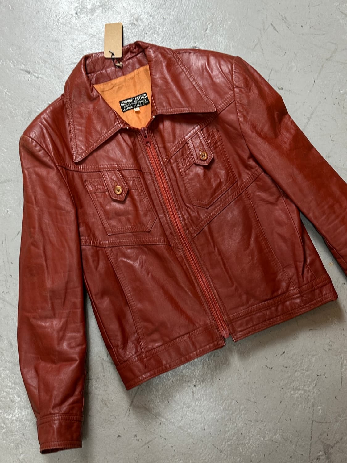 80's 빈티지 오렌지 레더 크롭 자켓 빈티지 가죽자켓 상품이미지5