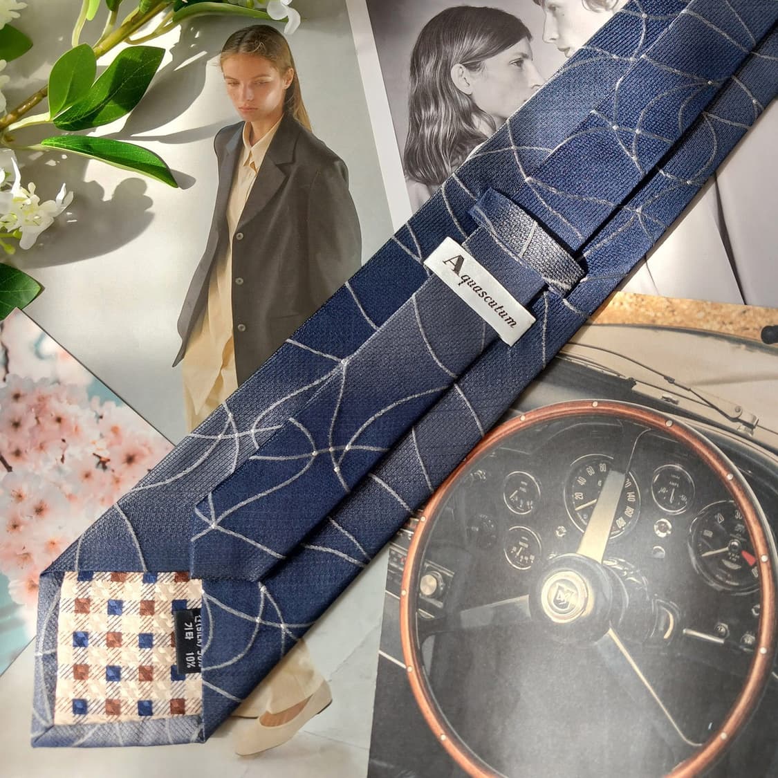 아쿠아스큐텀 실크 네이비 패턴 넥타이 9.1cm A+등급 A19884
 상품이미지6