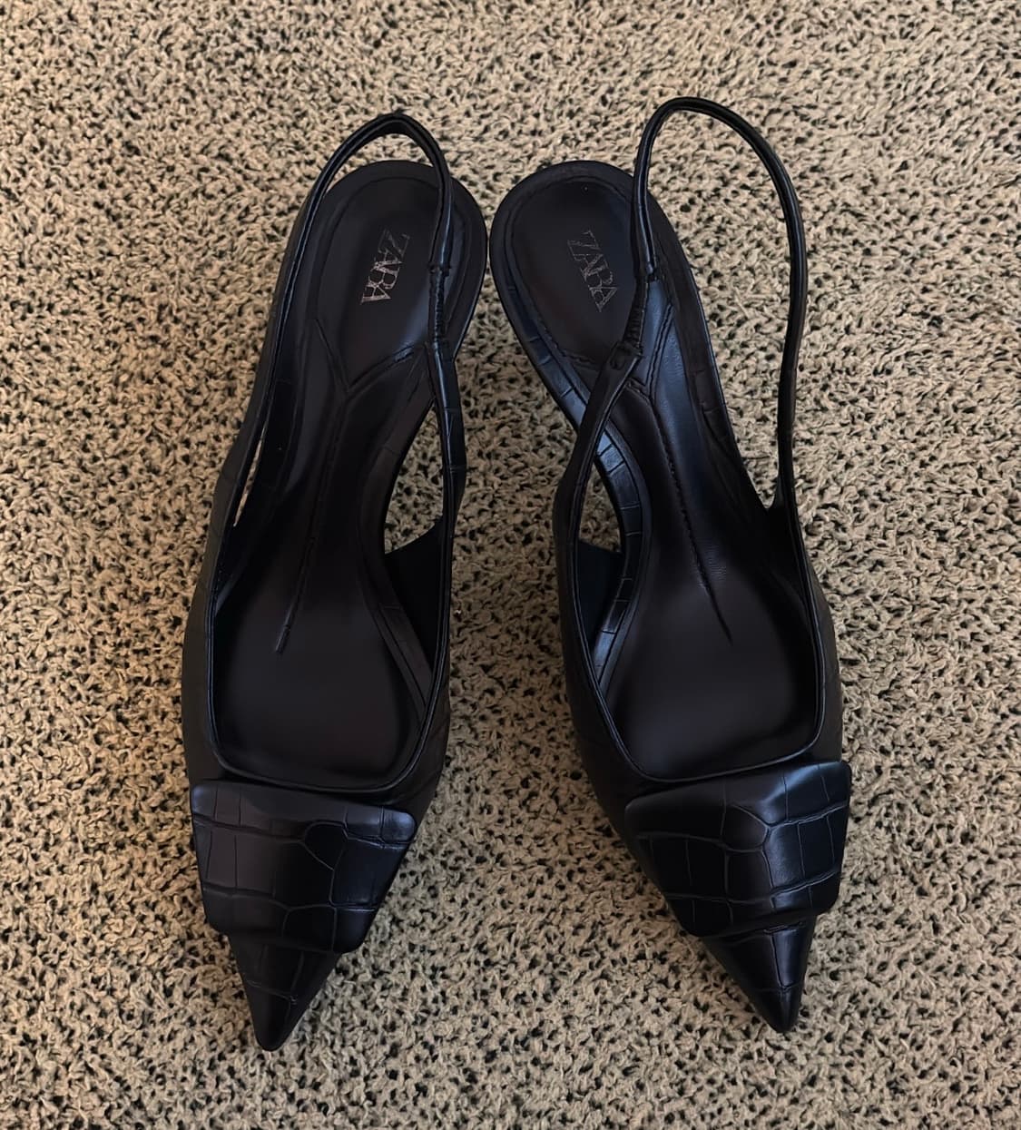 자라 블랙 레더 슬링백 힐 (235) 상품이미지1