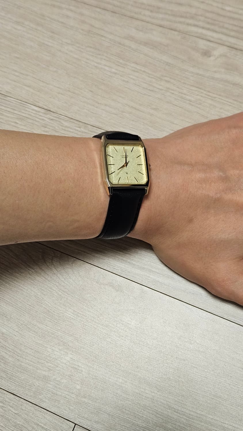 빈티지 시티즌 쿼츠 사각 드레스 금장 가죽 시계 상품이미지4