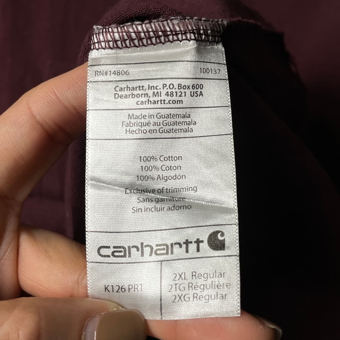 CARHARTT 칼하트 K126 와인 긴팔 티셔츠 A00960 상품이미지10