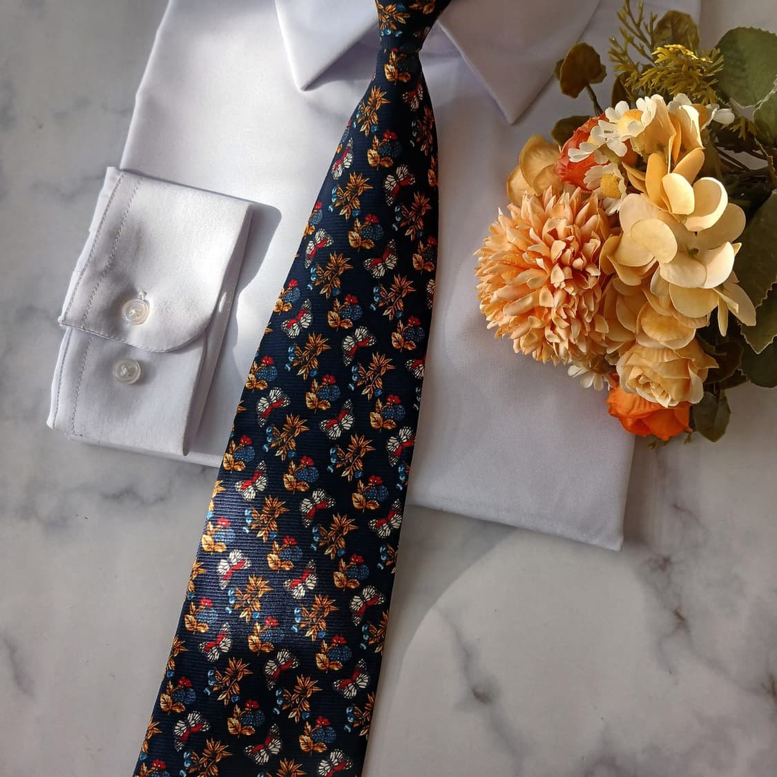 니나리치 실크 네이비 플로럴&나비 넥타이 9.8cm A+등급 A19366 상품이미지7