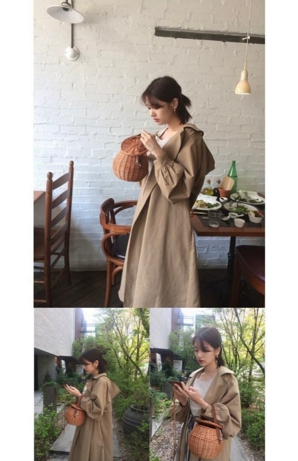 택O) 아크로 셔링 슬리브 후드 트렌치 코트 베이지 상품이미지5