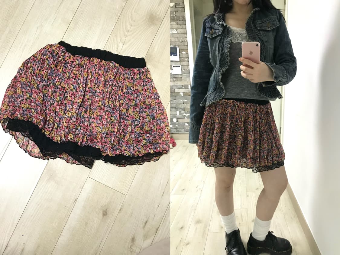 flower black lace pleats skirt 상품이미지1