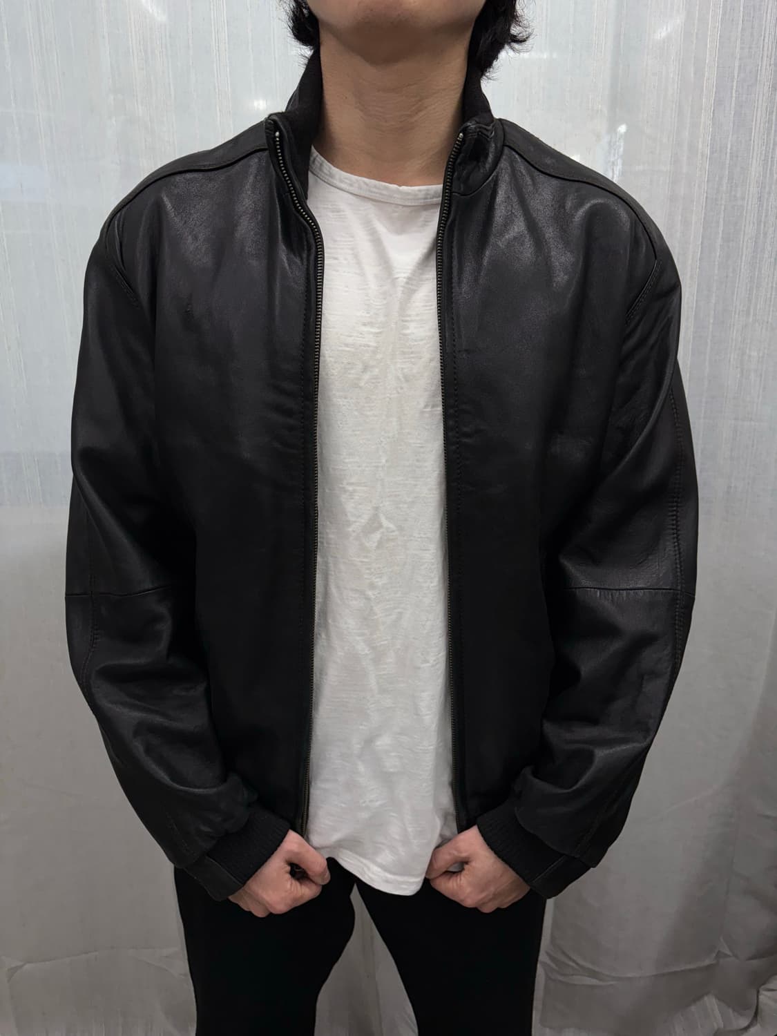 JOS A BANK 빈티지 리얼레더 집업 블루종 가죽 자켓 상품이미지1