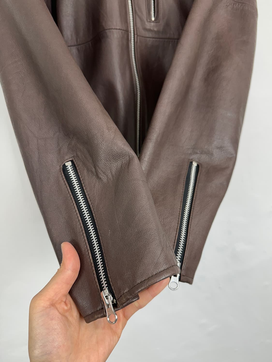 KMK Ribbed High-Neck Lambskin Zip Jacket 상품이미지5