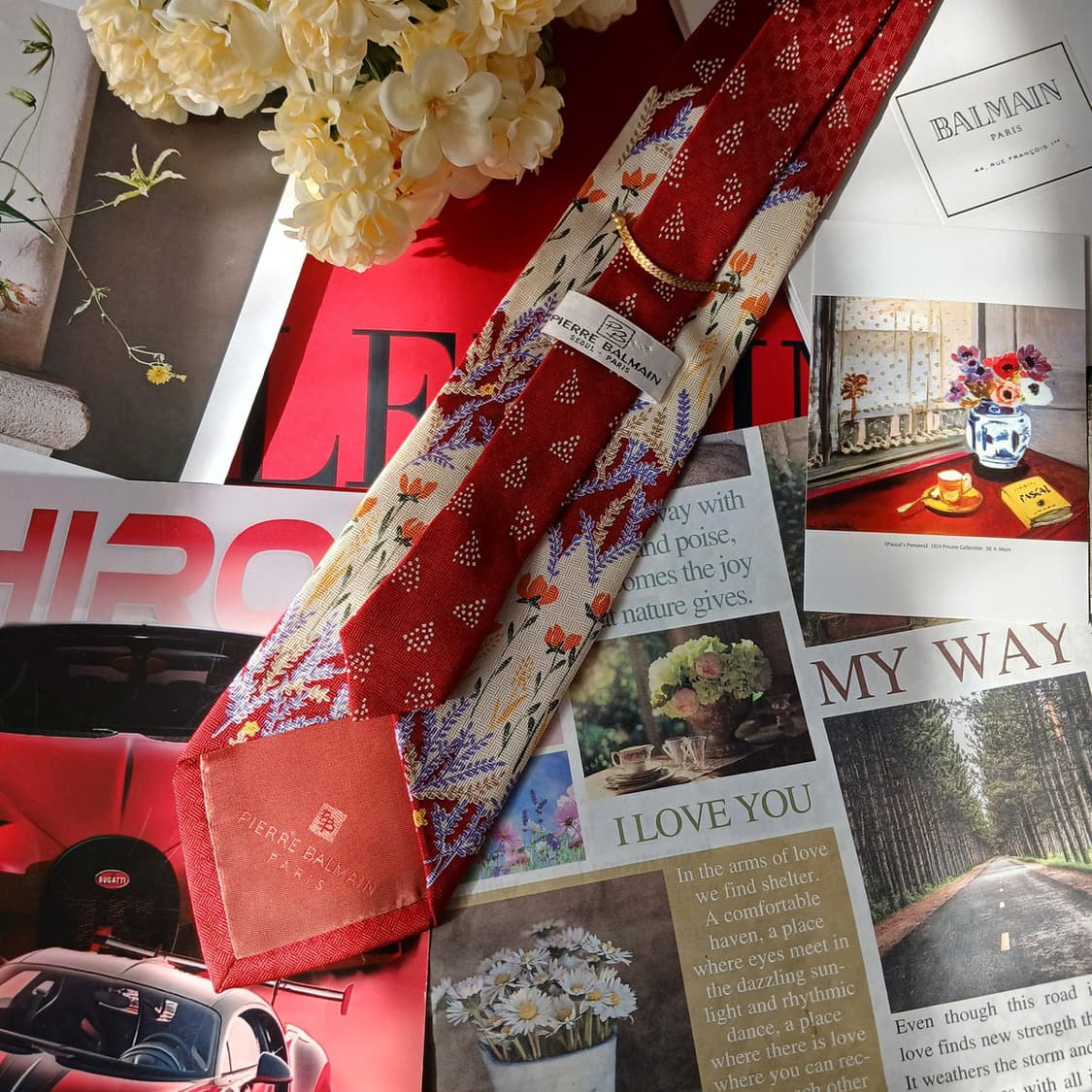 발망 넥타이 레드 플라워 패턴 10.2cm A+등급 A19700
 상품이미지4