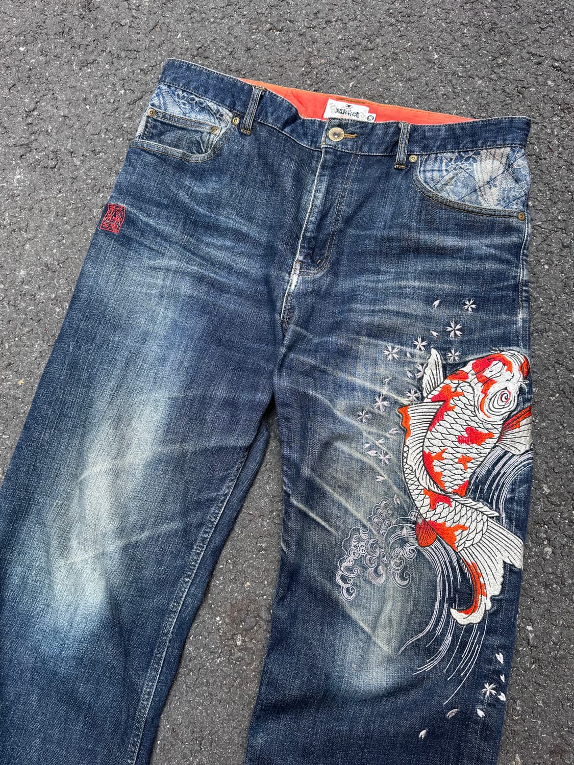 카라쿠리타마시 오리엔탈 코이 자수 데님팬츠 상품이미지3