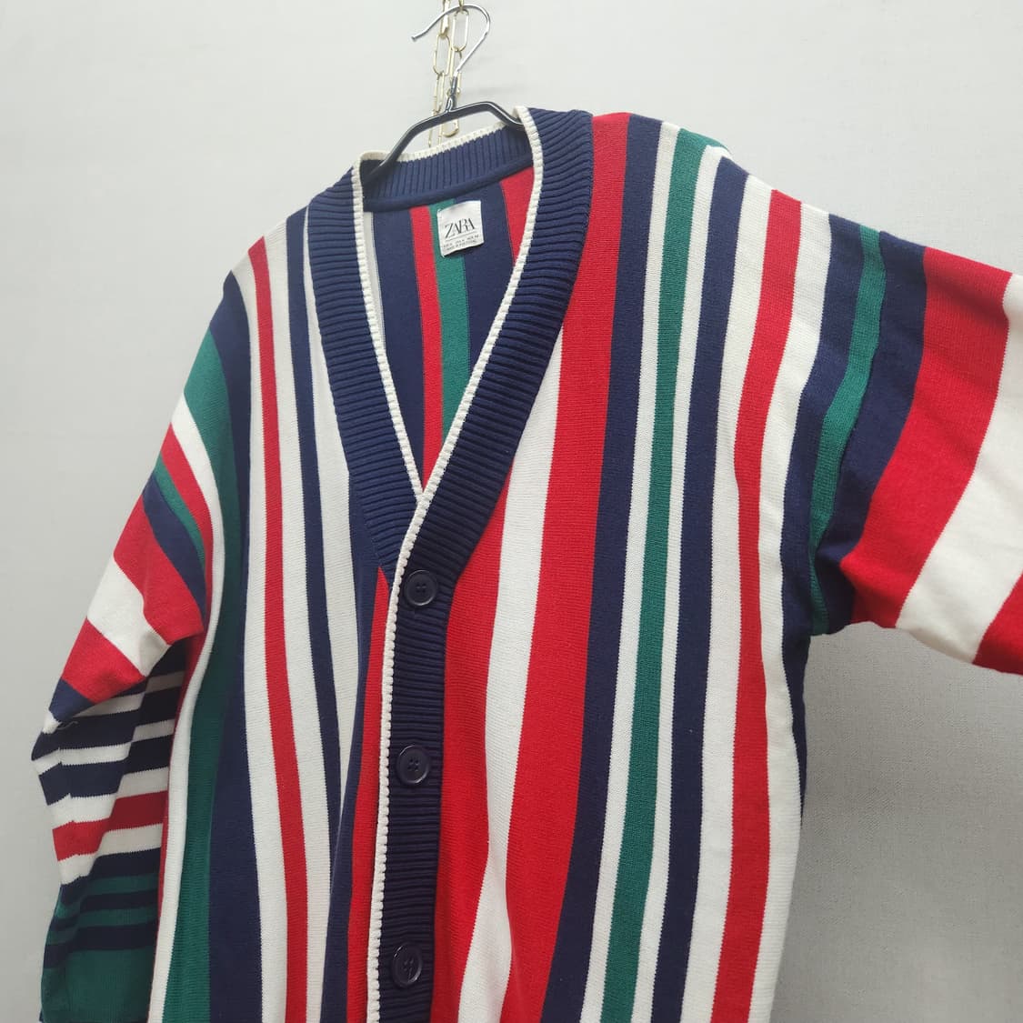 자라 멀티컬러 스트라이프 코튼 니트 가디건 M(L) 상품이미지3