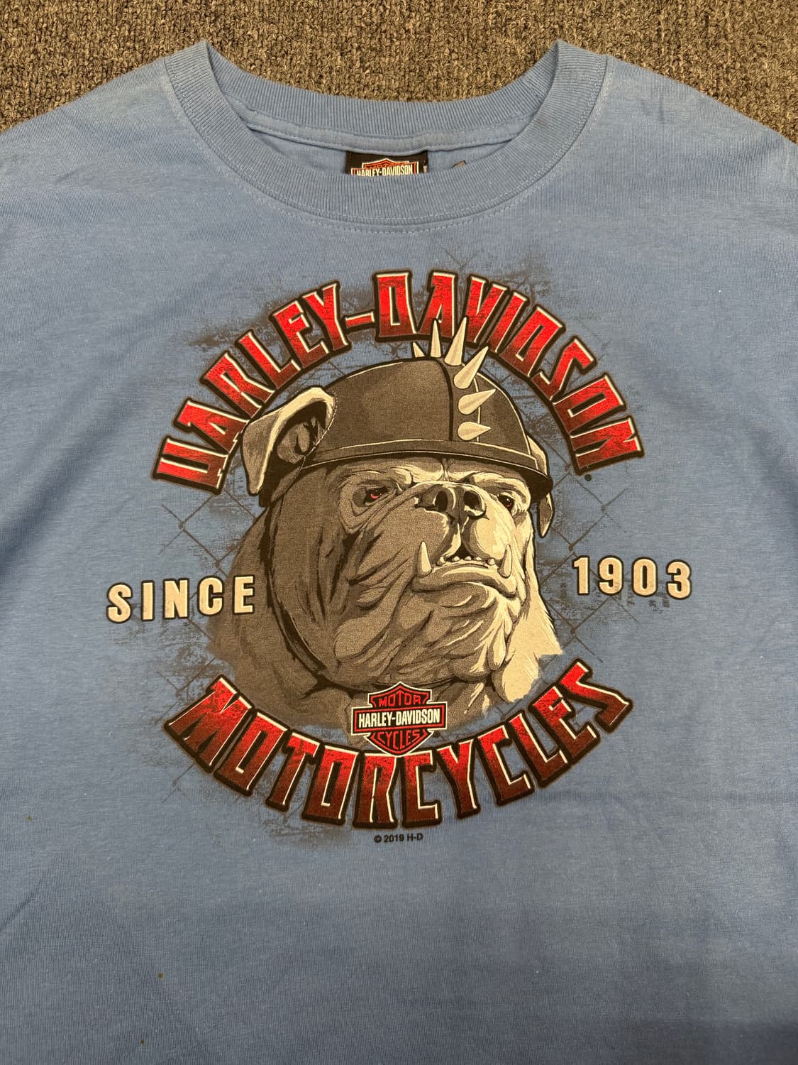 M) 할리데이비슨 빈티지 불독 프린팅 반팔 티셔츠 상품이미지3