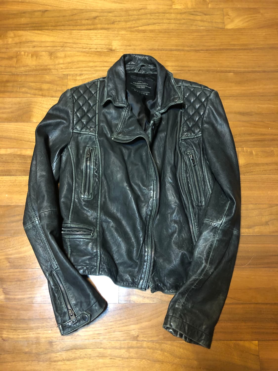 올세인츠 빈티지 워싱 바이커 레더자켓 36 상품이미지5