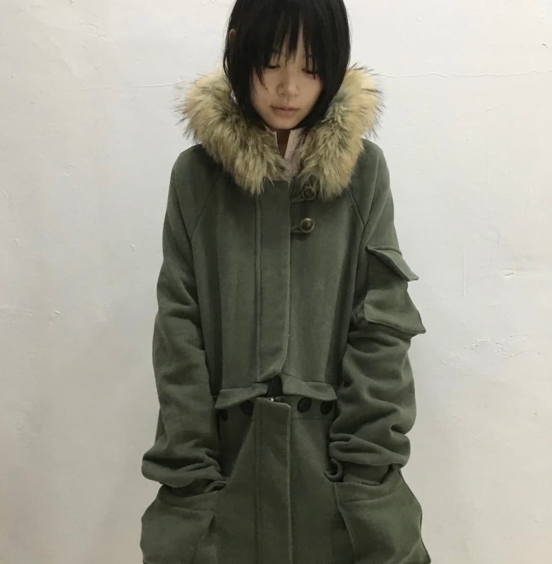 Oshigh 2way fur hood zip up khaki(새제품) 상품이미지3