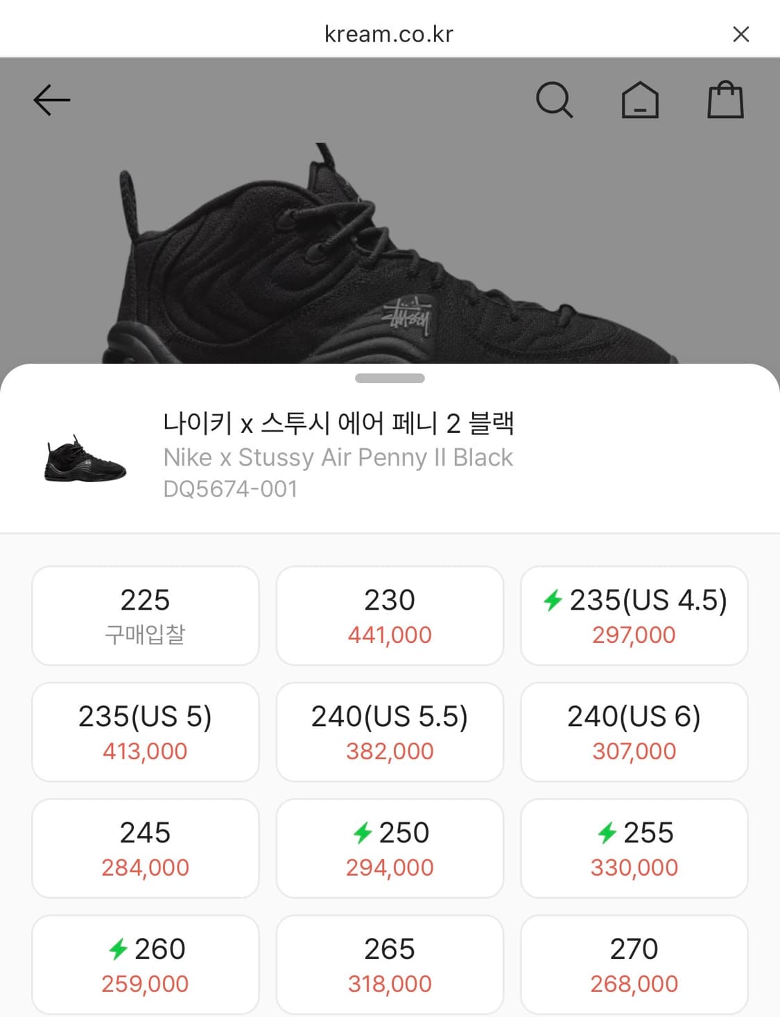 나이키 스투시 에어 페니 2 블랙 250 상품이미지1