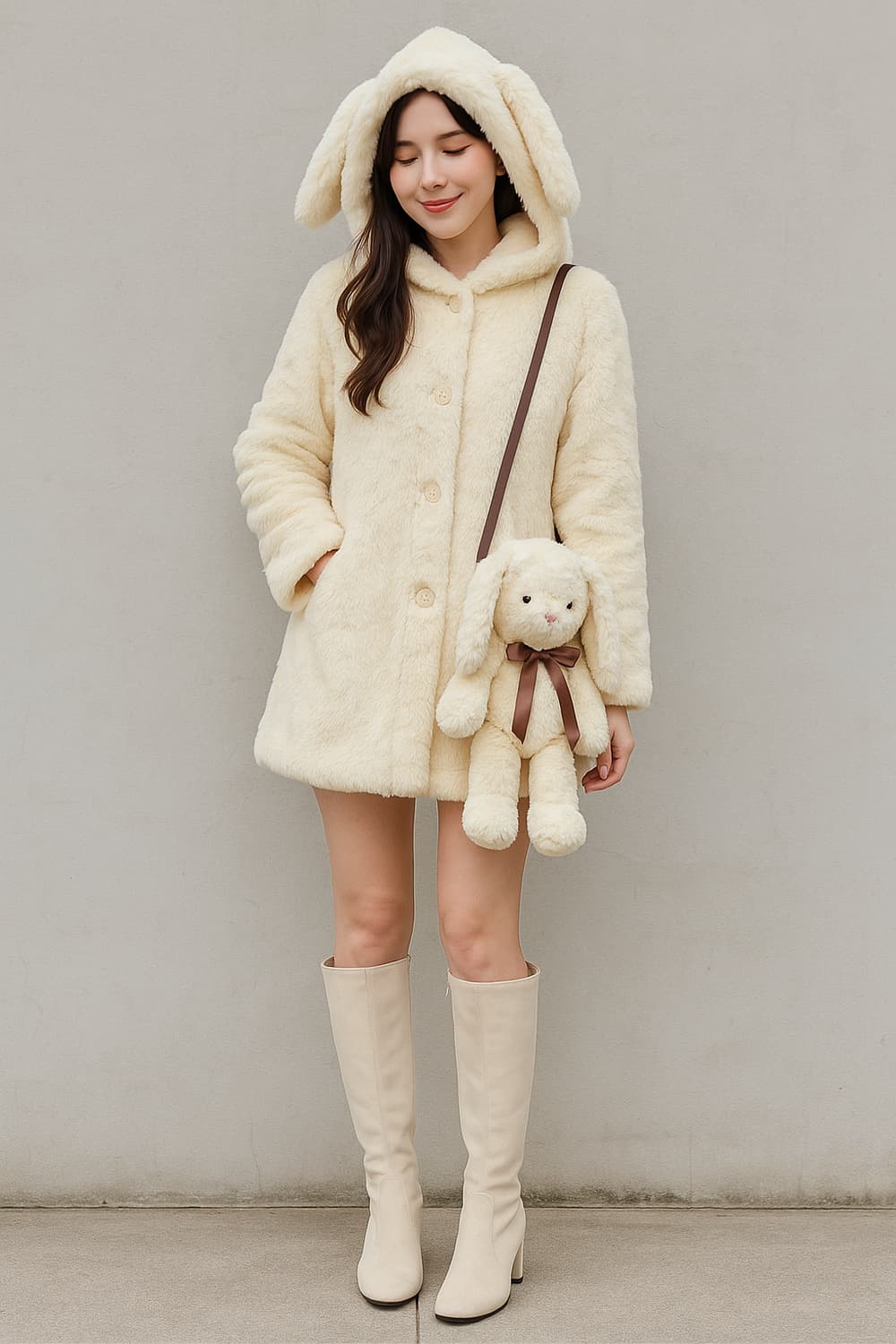 [희귀템] 판교 아브뉴프랑 정품 토끼퍼 코트｜엘로 아이보리 퍼코트 + 인 상품이미지1