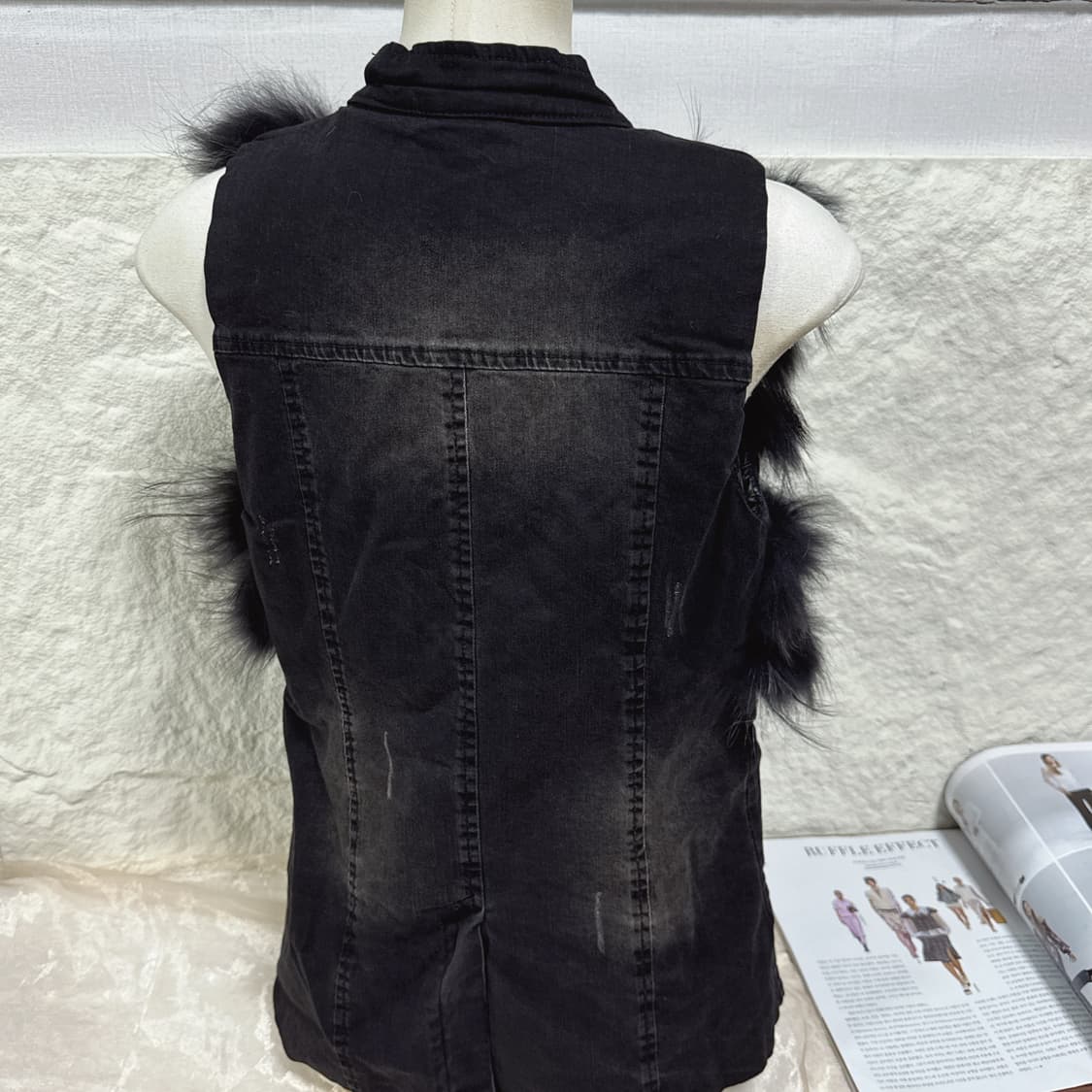 빈티지 emily 데님 라쿤퍼 조끼 베스트 상품이미지3