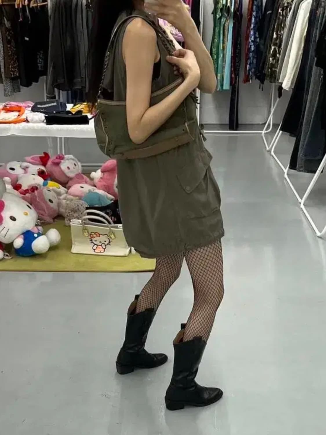 빈티지 카키색 후드원피스 상품이미지2