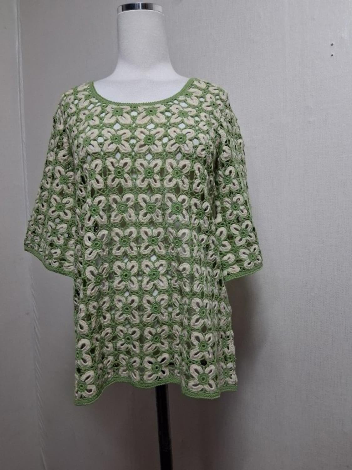 일본빈티지 핸드메이드 모티브 뜨게 크로셰 반팔탑 5566 상품이미지1