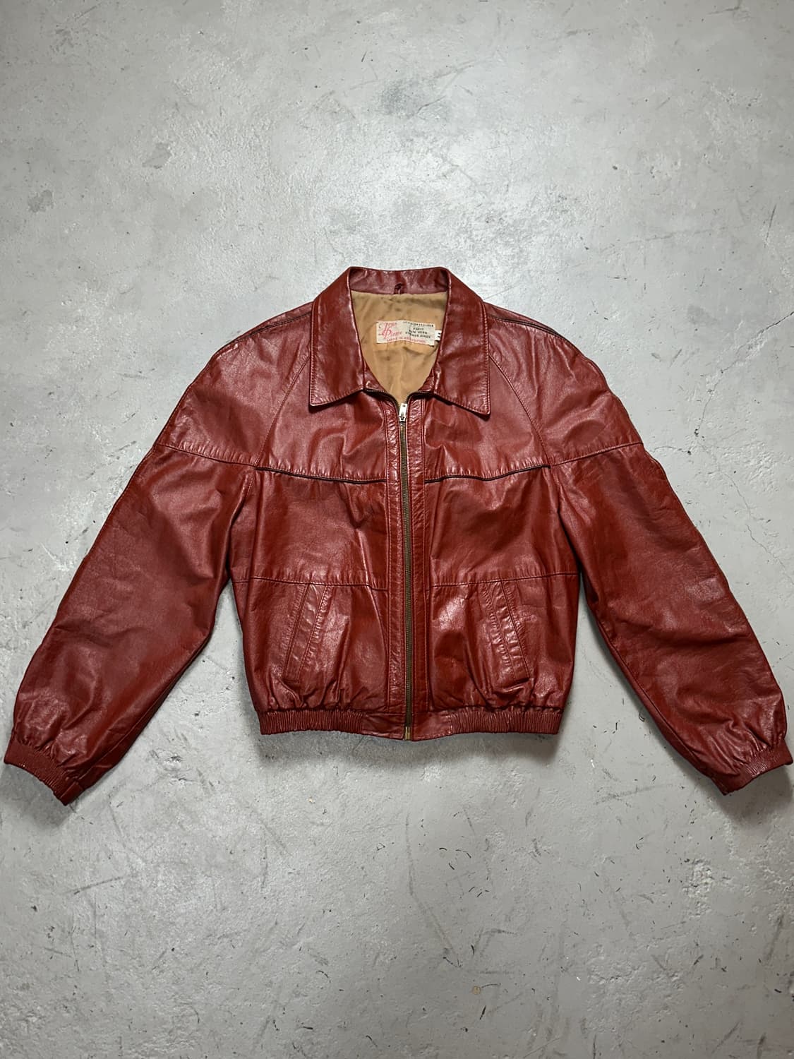 80's 빈티지 레더 자켓 오렌지 버건디 레더 봄버 아키라 상품이미지1
