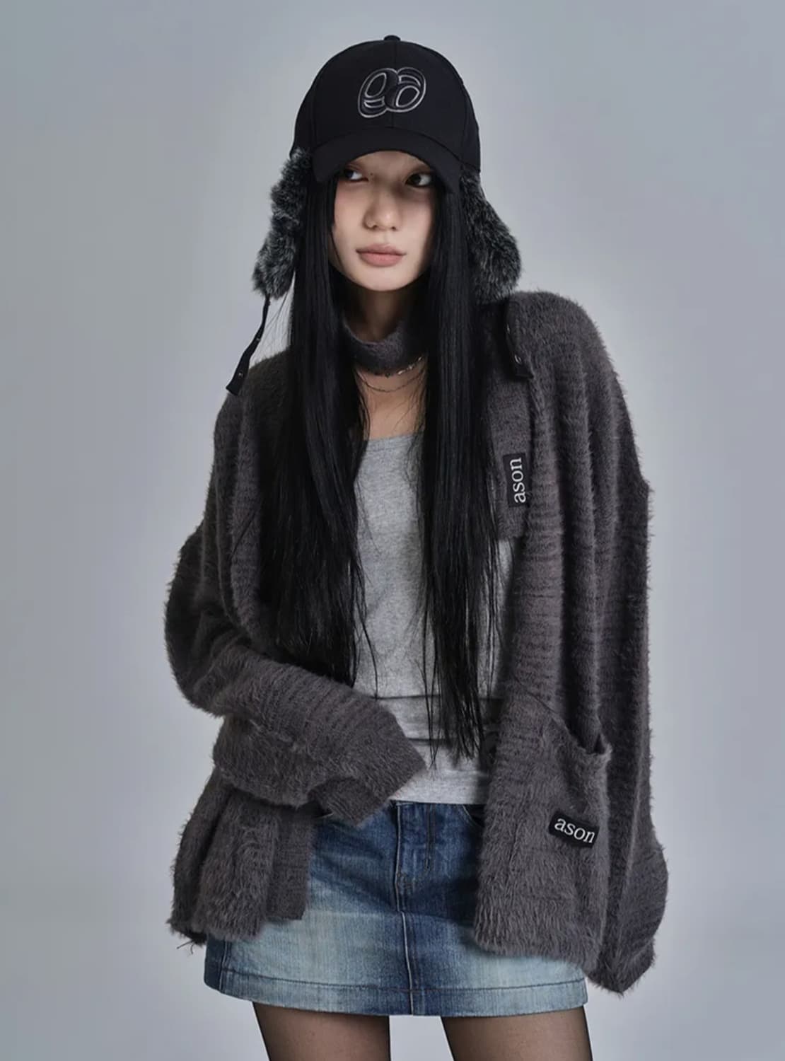 애즈온 LUCA TIE CARDIGAN CHARCOAL 상품이미지1