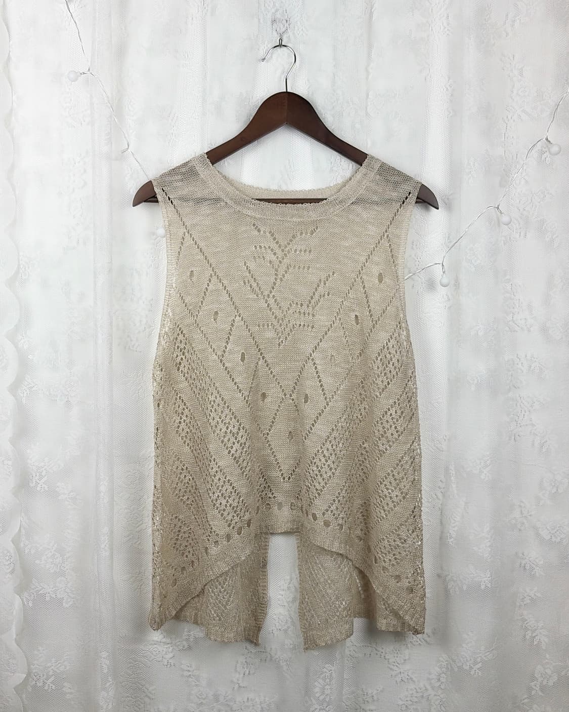 JPN oatmeal ribbon slit vest 상품이미지1