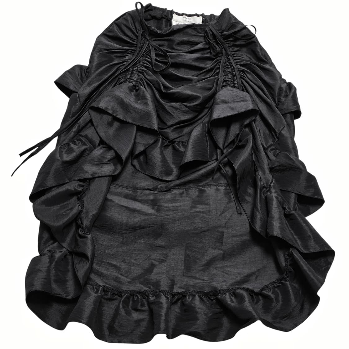 쓰리타임즈 (쓰탐) 자체제작 셔링 새틴 스커트 블랙 상품이미지6